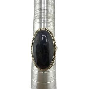 Large Oval Lapis Lazuli Braided Rope 925 Sterling Silver Ring Size 7